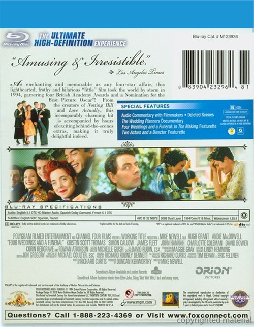 Four Weddings And A Funeral Bluray 1994  DVD Empire