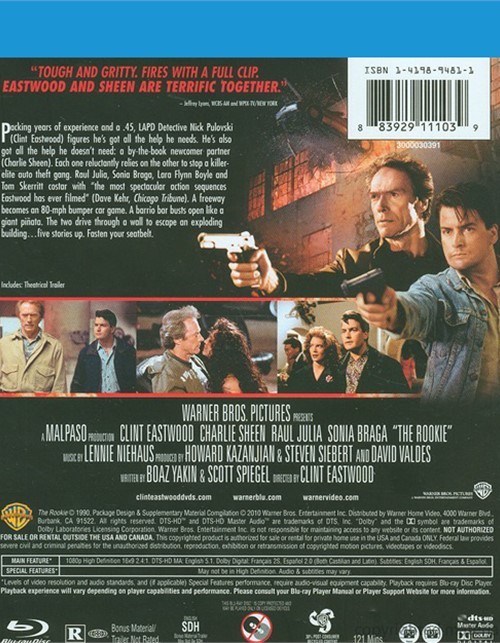 The Rookie (1990) Blu-ray – Clint Eastwood, Warner Bros., Region A, R-Rated, NEW