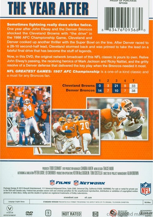 NFL Greatest Games 1987 AFC Championship (DVD) DVD Empire