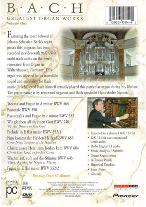 Bach Greatest Organ Works Volume 1 (DVD 2000) DVD Empire