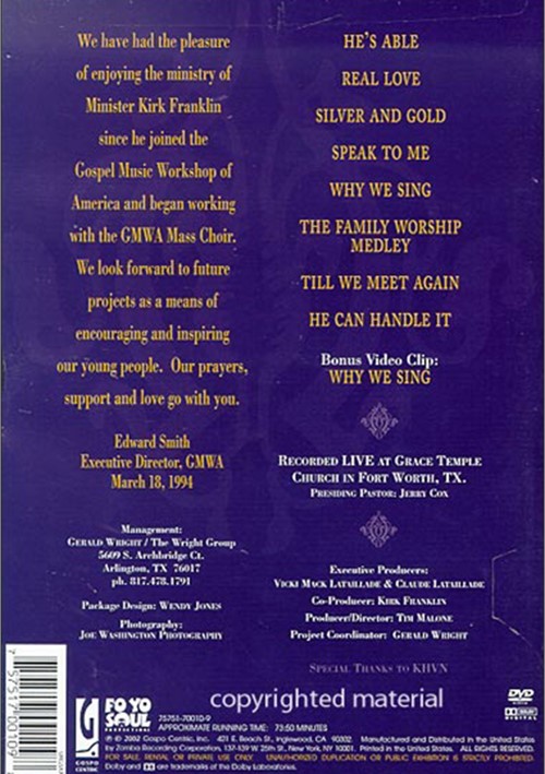 Kirk Franklin and the Family Live (DVD 2002) | DVD Empire
